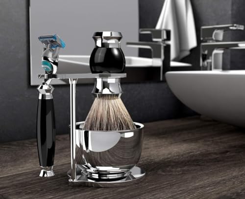 GRUTTI Shaving Organizer Stand & Bowl Set - Stainless Steel, 3-Layer, Keeps Tools Dry