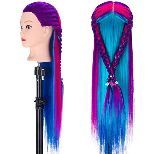 MYSWEETY 28-Inch Mannequin Head with Hair - Purple Styling Training Manikin
