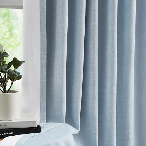 Dusty Blue Blackout Curtains 60x95 Inches - Pinch Pleat Window Drapes, Room Darkening