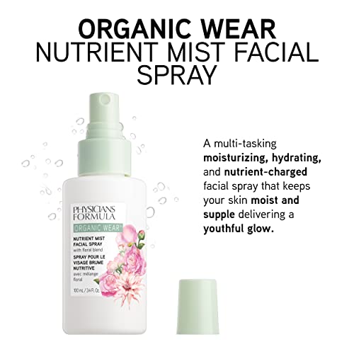 Physicians Formula Organic Wear Nutrient Mist Facial Spray, Botanical Infused, Dermatologist Approved, Vegan, Gluten Free, Tone, Balance, And Prep Skin