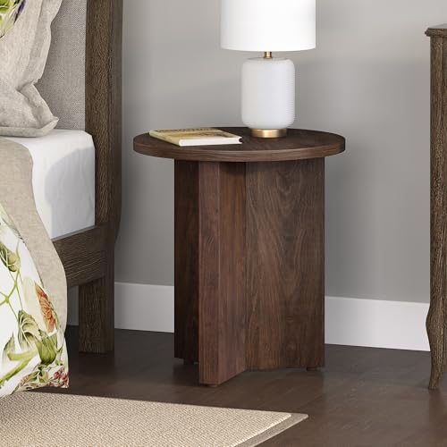 Henn&Hart 20-Inch Round Rich Brown Scandinavian Side Table with X-Base