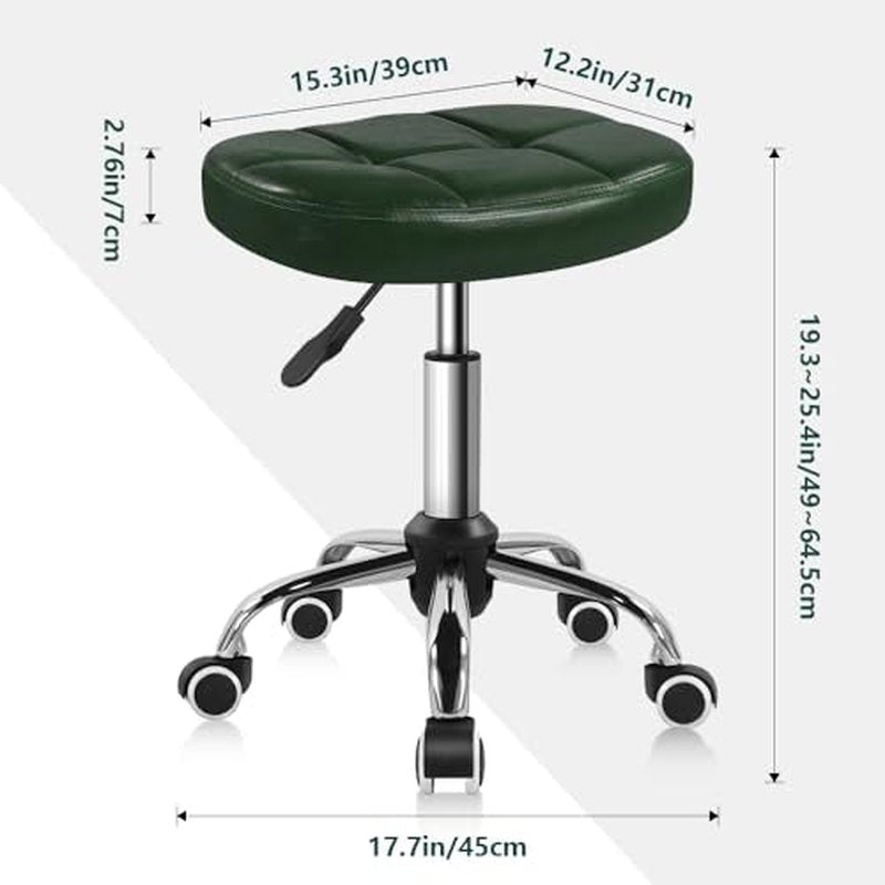 6-Square Lattice PU Swivel Stool with Wheel for Work SPA Shop Massage Height-Adjustable and Cost-Effective Rolling Stool Chair (Green)
