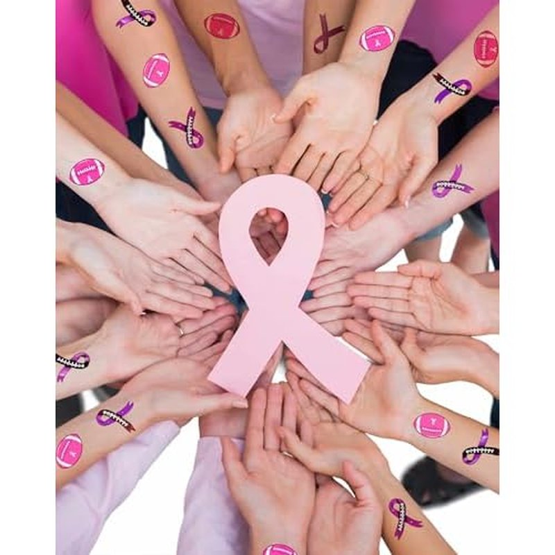 20 Sheets Pink Out Football Breast Cancer Awareness Temporary Tattoos Stickers,170 Pieces Pink Football Ribbon Themed Tattoos Stickers Party Decoration Supplies favors for Kids Adults