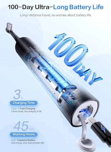 Cemobene Sonic Electric Toothbrush for Adults - Rechargeable, 8 Brush Heads, 3 Modes, IPX7 Waterproof, Type-C Travel