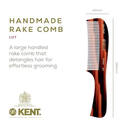 Kent 10T Graphite & Tortoise Large Detangler Comb 2 Pack - Handmade Wide Tooth Hair Comb for Curly & Thick Hair