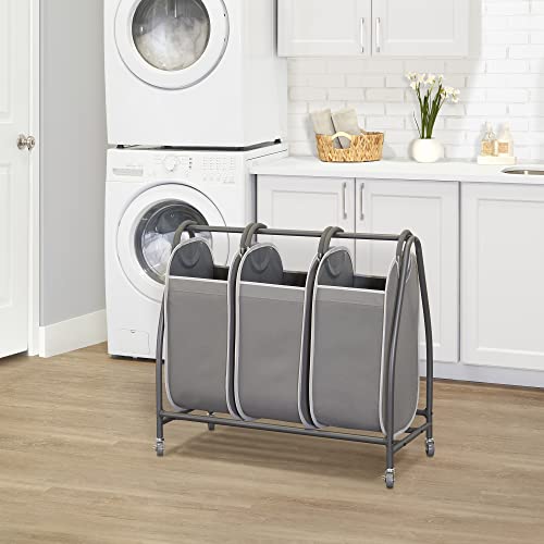 Neatfreak Charcoal Grey Triple Laundry Hamper Sorter with Removable Totes and Rolling Wheels