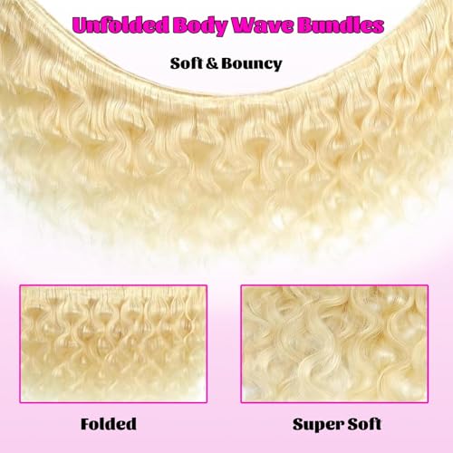 16 Inch Blonde Body Wave Human Hair Bundles - 613 Brazilian Virgin Extensions