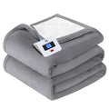 Twin Size Heated Blanket with Digital Controller - Flannel & Sherpa, Auto Off, Light Grey