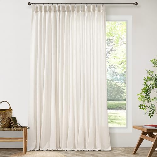 Natural Linen Sheer Pleated Curtains - 100W x 108L Cream with Variation Natural