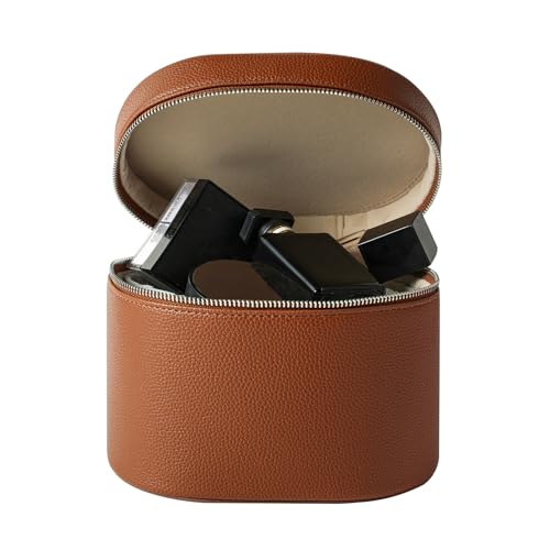 Makeup Bag Vanity Case with Divider Handle Brown - Waterproof PU Travel Organizer