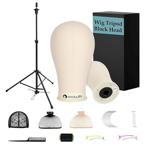 Grey Wig Stand with Mannequin Head & Foot Panel, Adjustable 23 Inch