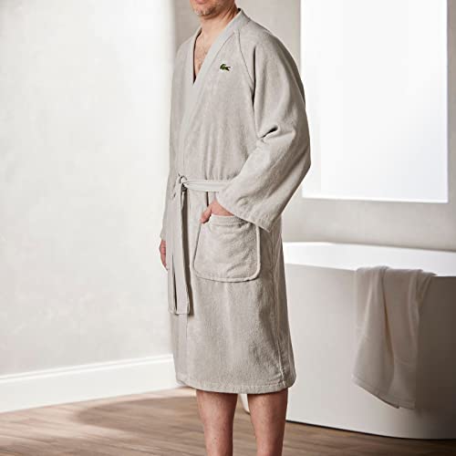 Lacoste Classic Pique Cotton Terry Bath Robe Unisex One Size Micro Chip Variation