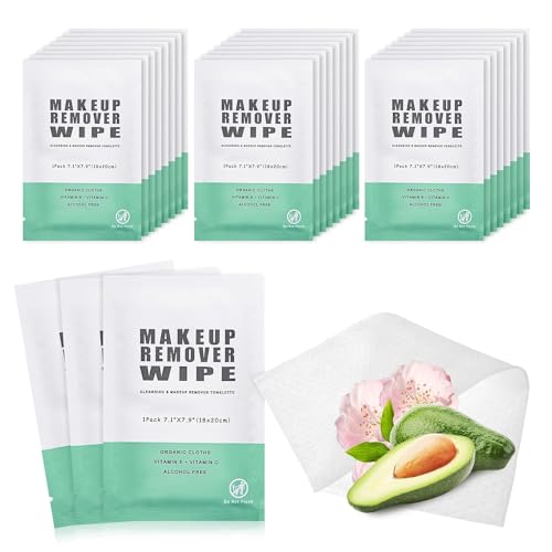 Green Makeup Remover Wipes - 200 Individually Wrapped Facial Cleansing Towelettes