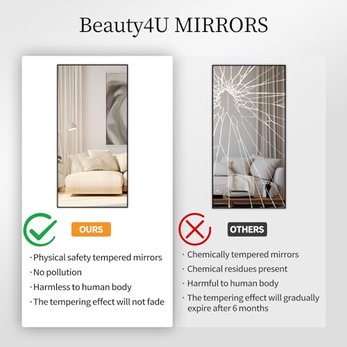 Beauty4U 59" x 16" Black Full Length Mirror with Stand - Floor, Leaning & Wall Mountable