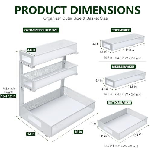 VYPIOAY 3-Tier Under Sink Organizer White 2 Pack - Pull Out Bathroom Cabinet Storage