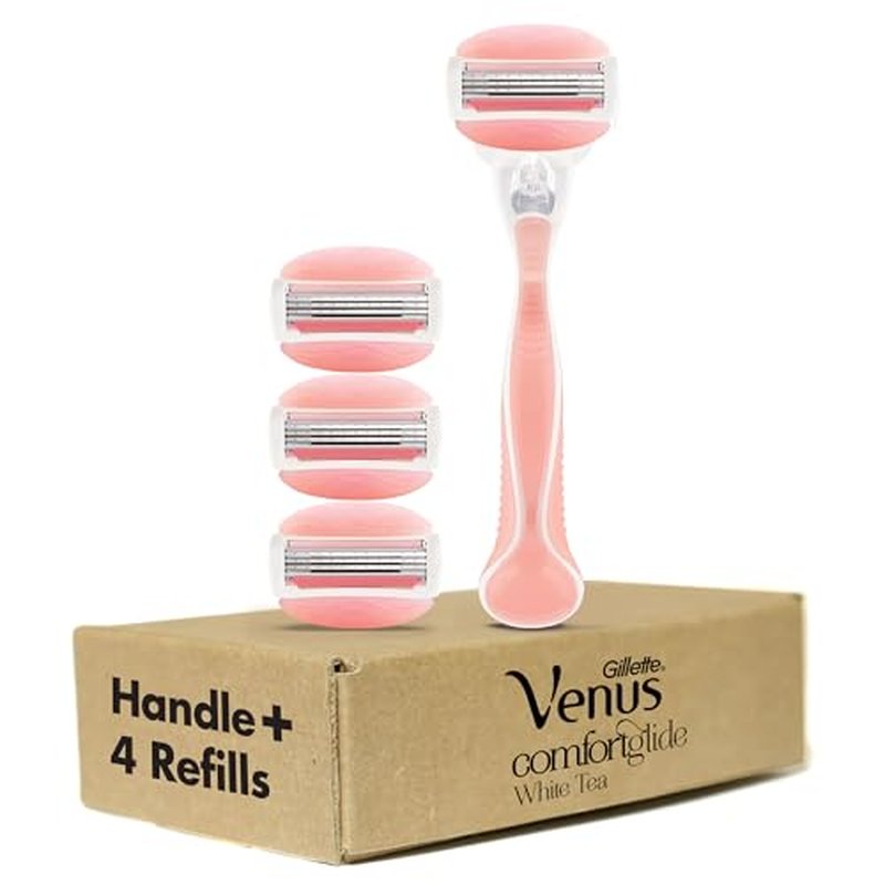 Gillette Venus ComfortGlide White Tea Women's Razor, Handle + 4 Blade Refills