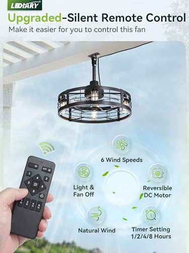 Outdoor Ceiling Fan with Light Black 22-Inch Waterproof IP65 Gazebo Fan