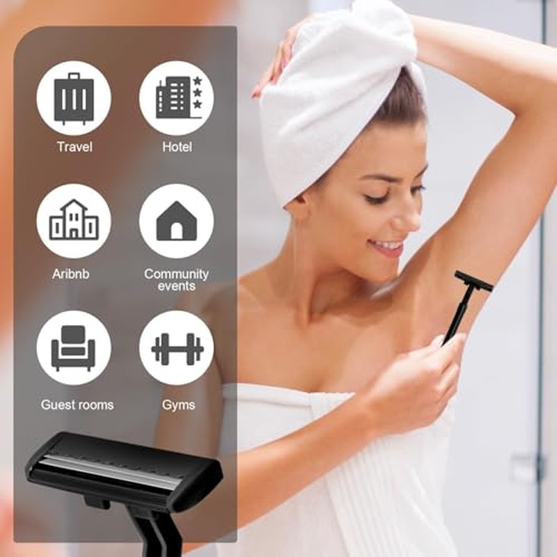 240 Pack Disposable Twin Blade Razors Individually Wrapped, Clear Safety Cap£¬ Multipurpose Portable Shave Razor for Man Woman Bathing Hotel Travel (Black)