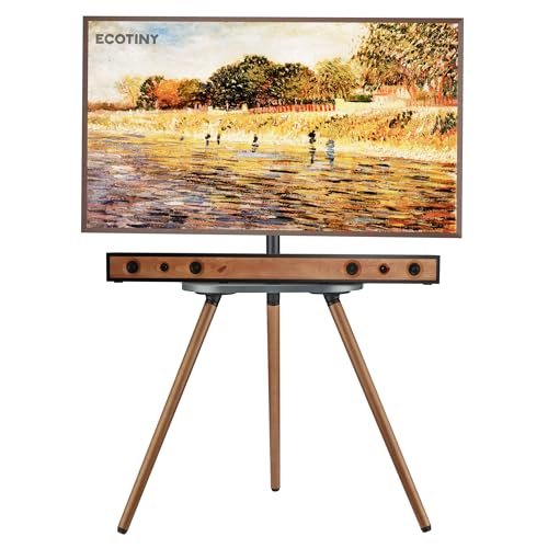ECOTINY Black Walnut Tripod TV Stand for 43-65 Inch TVs with Swivel & Shelf