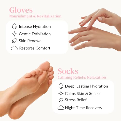 Epielle Moisturizing Hand & Foot Masks, Soften Dry, Rough Skin with Sunflower Seed Oil & Vitamin E, Self Care Gifts for Women, Spa Kit, Stocking Stuffers, 6 Moisturizing Gloves & 6 Moisturizing Socks