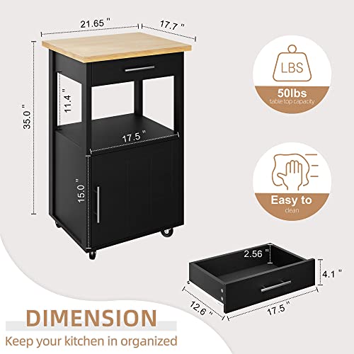 Shintenchi Kitchen Island Cart with Storage - Black, 22 Inch Mobile Microwave Table