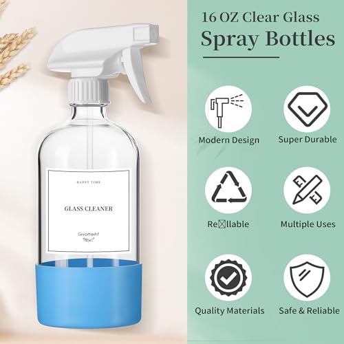 16oz Glass Spray Bottles Set with Adjustable Nozzle for Cleaning, Hair, Essential Oils, Pets