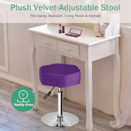 FURWOO Purple Hexagon Velvet Padded Adjustable Salon Stool with No Wheels