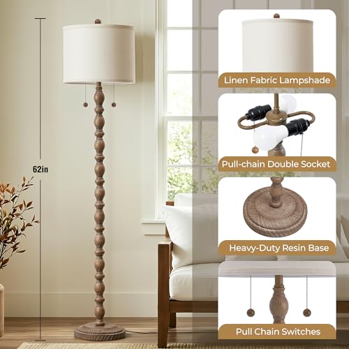 Luvkczc Farmhouse Floor Lamp Dark Brown with Dual Heads & LED Bulb