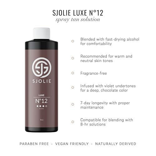 SJOLIE Spray Tan Solution Luxe 12 - Violet Based Dark Blend 8oz - Vegan, All-Natural Sunless Tanning