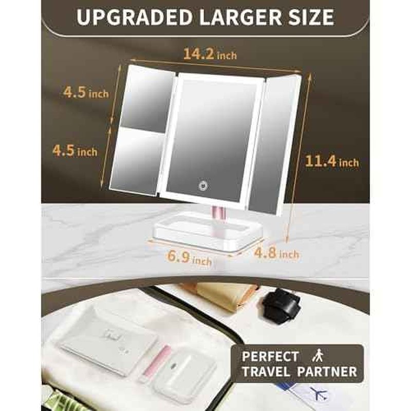 for Mom Makeup Mirror Vanity Mirror with Lights, 14.4" L x 9.1" W Rechargeable Lighted Mirror with 1X 2X, 3X, Magnification, Color Temperature Options, Gifts