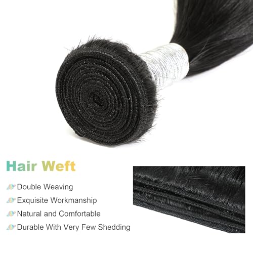 Natural Black 20 Inch Brazilian Virgin Straight Hair Bundles - 3.5oz Human Hair for Black Women