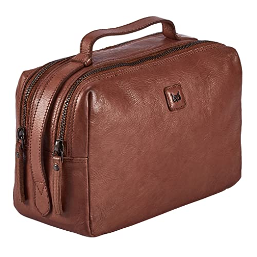 Real Leather Toiletry Bag Dopp Kit for Men Women Travel Shaving Pouch Organiser Double Compartment Cosmetic