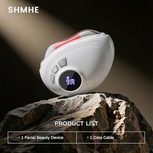 Professional LED Red Light Gua Sha Massager, 9-Level Adjustable Face and Neck Sculptor for Skin Firming, Jawline Contouring & Serum Absorption, Portable Metal Facial Skincare Tool - White