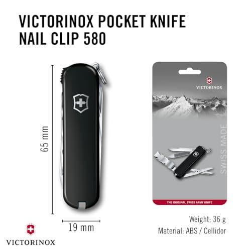 Victorinox Nail Clip 580, 8 Functions, Swiss Made Multi-Tool with Nail File, Nail Cleaner and Small Blade - Black