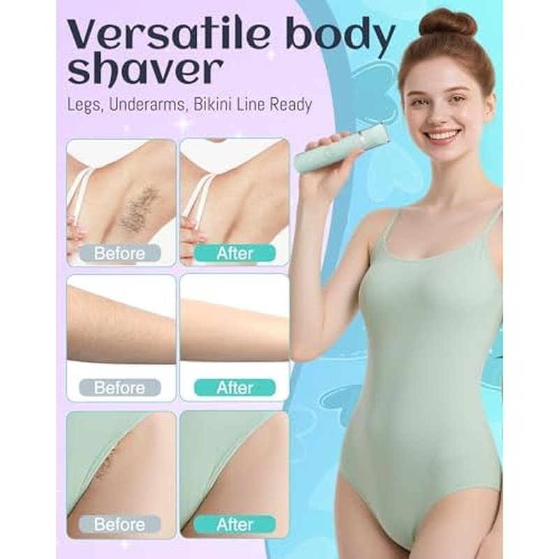 Bikini Trimmer Women,Electric Razor for Pubic Hair Women's Foil Shaver Rechargeable Shaver Removal with Snap-in Ceramic Blades,IP7X Waterproof,Wet and Dry Use,Green
