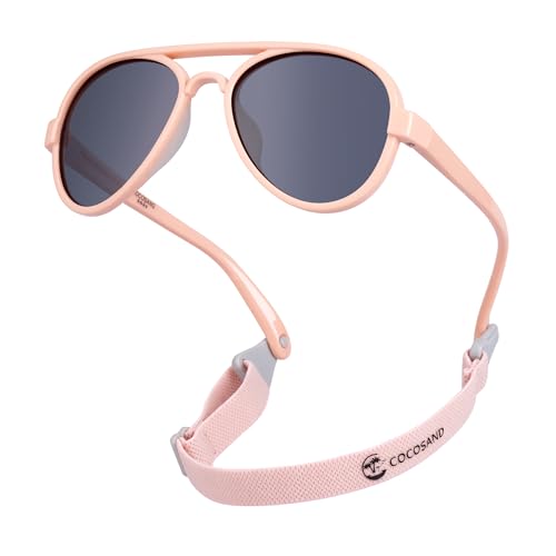 Baby Aviator Sunglasses with Strap - Polarized Flexible Frame for 0-24 Months