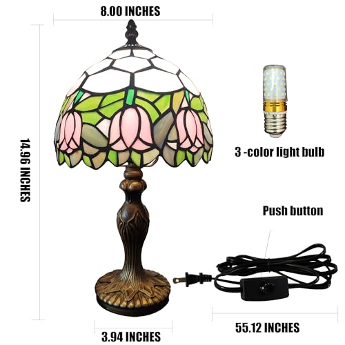 Pink Tulip Tiffany Table Lamp Small Stained Glass Desk Lamp 3-Way LED – XPHMXP