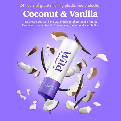 Wild Aluminum Free Mini Deodorant Set with Fresh Cotton & Sea Salt, Coconut & Vanilla, Cherry Blossom - Travel-Friendly, 24-Hour Odor Protection - Women & Men - Pack of 3