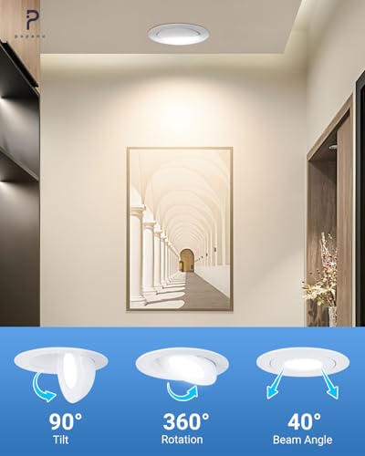 6 Inch Gimbal LED Recessed Lights 6 Pack - Adjustable White Canless Ceiling Lights with 5 CCT