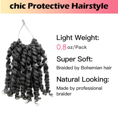 Pre-Twisted Passion Twist Crochet Hair - Short Salt & Pepper Braids, 8 Packs (4 Inch)