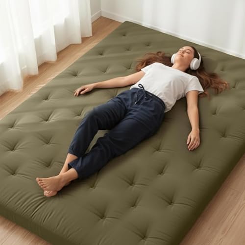 Japanese Floor Futon Mattress 100% Cotton Cover Foldable Portable Winter Moss Full