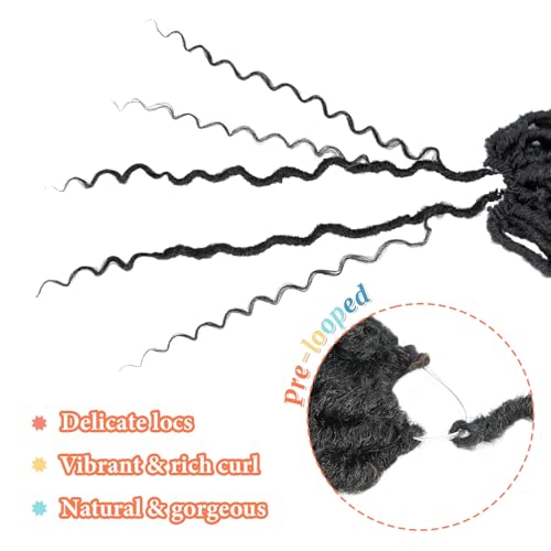 Goddess Locs Crochet Hair 12 Inch Faux Locs Crochet Hair 6 Packs Pre Looped Crochet Hair for Black Women, Boho Crochet Locs with Curly Ends 1B