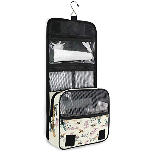 AUUXVA Travel Toiletry Bag Spring Bee Flower Floral Pattern Cosmetic Organizer Bag Hanging Makeup Bag with Zipper Pocket and Handle, Portable Wash Bag for Women Men Girls