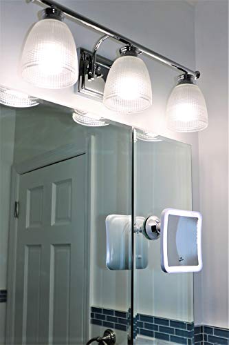 JiBen White 5-Inch 10X Magnifying Makeup Mirror with LED Light & Suction, Portable Bathroom Vanity