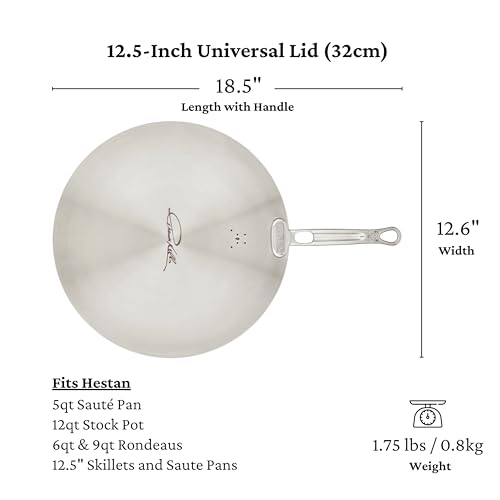 Universal Stainless Steel Lid for Pans - 12.5 Inch Cookware Cover