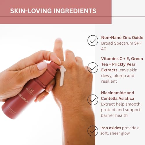 Solserum Mineral Sunscreen SPF 40?Dermatologist-Formulated Facial SPF Serum with Non-Nano Zinc Oxide, Niacinamide & Antioxidants?Lightweight, Tint to Sheer Application, No White Cast, Dewy Finish