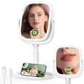 Height Adjustable Lighted Makeup Mirror with Lights and Magnification, 1X 20X Magnifying Mirror with Light 4000mAh Rechargeable, Tray Base and Phone Stand for Desk, Gifts for Women (White)