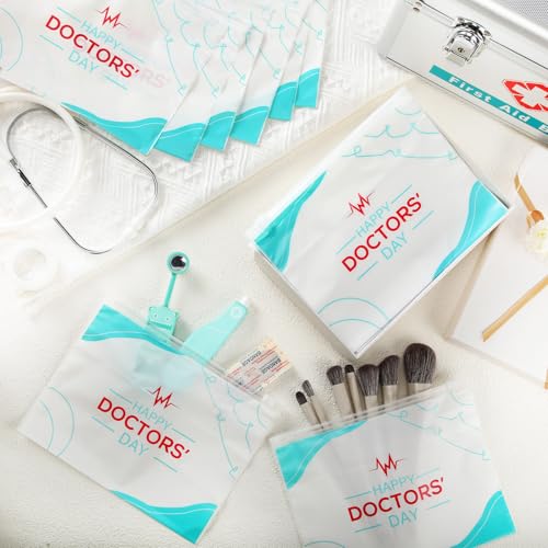 SilTriangle 150 Pcs Happy National Doctors Day EVA Gift Bags Bulk Red Blue White Thank You Cosmetic Bag Doctor Appreciation Week Party Favors for Doctor Nurse Medical Healthcare Workers