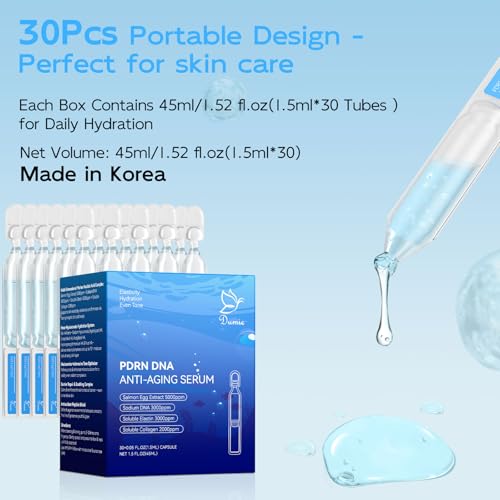 Dumie Salmon DNA PDRN Anti-Aging Serum with Collagen & Hyaluronic Acid, Korean Skin Care for Wrinkles & Radiance, 30 Pack