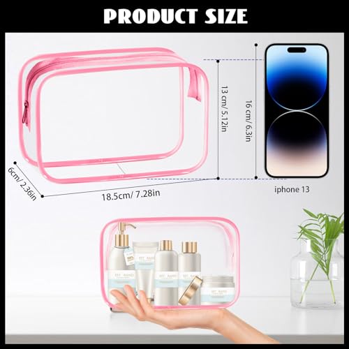 YedsIntu 16-Piece Clear Makeup Bags, Waterproof Toiletry Bags - Pink M (Rose) - TSA Carry-On